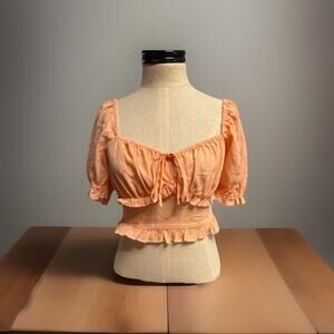 Suite 2939 Smocked Milkmaid Coquette Square Neck Polka Crop Top XS